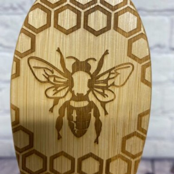 Bamboo Hairbrush Eco Friendly Laser Engraved Sustainability - Bee Pattern ID-2-1 - Picture 4 of 5